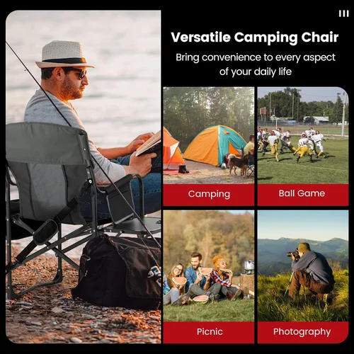 Vista 9 de Tangkula Sillas de campamento, silla de campamento plegable con mesa auxiliar, bolsa refrigeradora, silla de césped acolchada exterior portátil