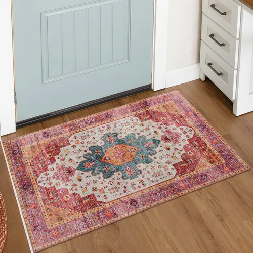 Vista 64 de Moynesa Alfombra ultra fina lavable de 2 x 3 pies, alfombra pequeña de cocina para entrada, interior, antideslizante, tapete vintage para puerta