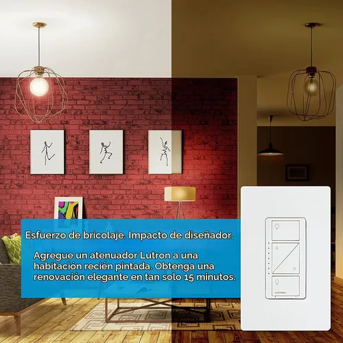 Vista 8 de Lutron Caseta - Interruptor de atenuación inteligente original con placa de pared (requiere Lutron Smart Hub), para luces LED, 150 vatios, un solo