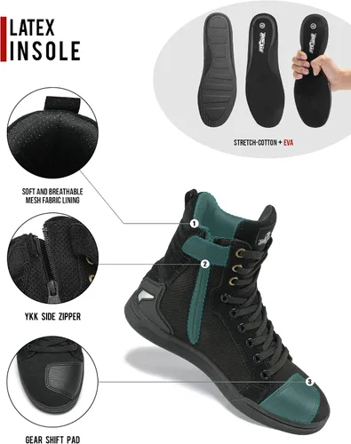 Vista 5 de BORLENI Botas de motocicleta para calle, zapatos de conducción antideslizantes, para senderismo al aire libre, trabajo, zapatos de trabajo