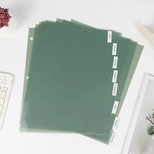 Vista 6 de Koqye Divisores de plástico de 8 pestañas de tamaño carta verde oscuro para Verde oscuro - 1 juego