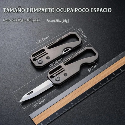 Vista 5 de KeyUnity KK08 Ti - Cuchillo plegable, mango de mosquetón, hoja de 1.69
