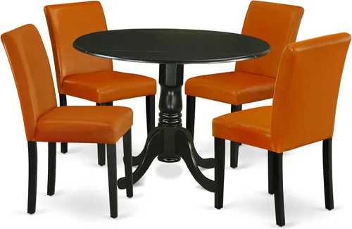 Vista 16 de East West Furniture DLAB5-BLK-73 - Juego de mesa de comedor de 5 piezas para 4 personas, incluye una mesa de cocina redonda con gota y 4 sillas