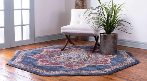 Vista 2 de Unique Loom Utopia Collection - Alfombra tradicional clásica vintage inspirada con tonos cálidos (7 pies x 7 pies, octágono, azul marino/borgoña)