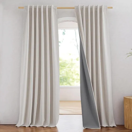 Vista 64 de NICETOWN Cortinas 100% opacas de 63 pulgadas de largo, 2 paneles de cortinas cortas con aislamiento térmico con forro para dormitorio, cortinas