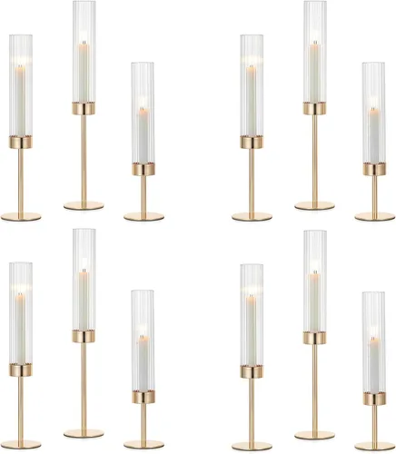 Vista 13 de Hewory Portavelas cónicos negros: juego de portavelas de 3 piezas de vidrio huracán alto para candelabros, portavelas para decoración de mesa