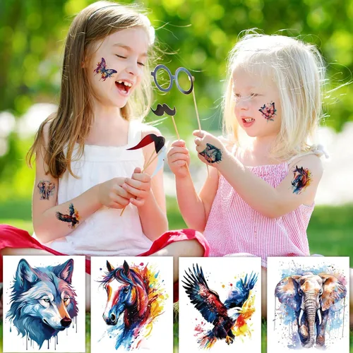 Vista 4 de Hotoyannia 160 piezas de 30 hojas de tatuajes temporales de animales de acuarela para niños – Individualmente lindos animales tatuajes temporales