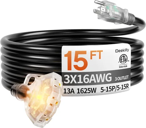 Vista 17 de Cable de extensión negro para exteriores de calibre 16 de 50 pies