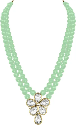 Vista 5 de Aheli Wedding Party Faux Kundan Pendant Beads Necklace Earrings Set Bollywood Party Indian Jewelry for Women