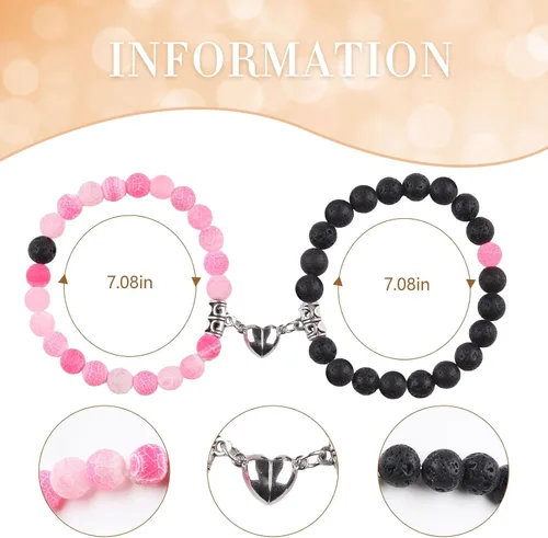 Vista 88 de 2 pulseras magnéticas para parejas, piedra natural negra mate, cristal para votos de amor eterno, juego de pulseras de cuentas de piedra de energía