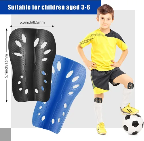 Vista 2 de 4 pares de espinilleras de fútbol para niños, transpirables, espinilleras para niños y niñas, equipo de protección de pantorrillas para niños de 3 a