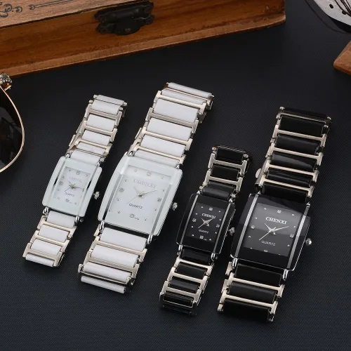 Vista 6 de FANMIS Reloj de pulsera unisex de cuarzo rectangular de cuarzo para hombres y mujeres amantes de la pareja