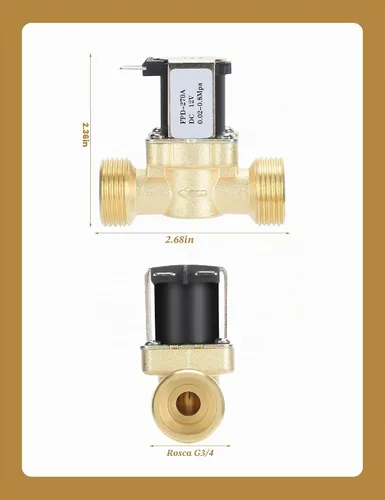 Vista 6 de Válvula de cierre de agua eléctrica normalmente cerrada, válvula magnética de solenoide eléctrico de latón, válvula de interruptor de entrada