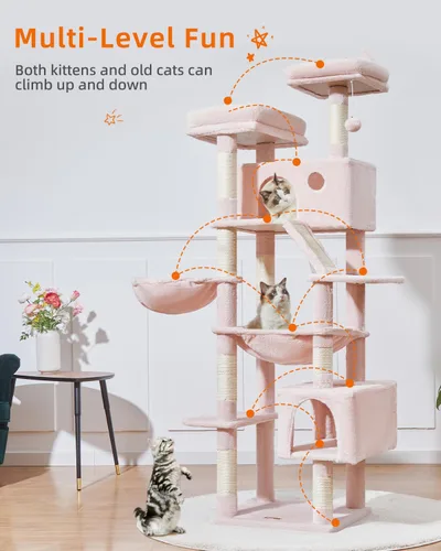 Vista 30 de Taoqimiao Árbol para gatos de 57.5 pulgadas, torre para gatos de interior para adultos, condominio extragrande para gatos, 8 postes rascadores