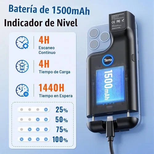 Vista 2 de Tera Escáner de código de barras inalámbrico 1D 2D QR portátil clip trasero 3 en 1 2.4 GHz inalámbrico y USB con cable y compatible con Bluetooth