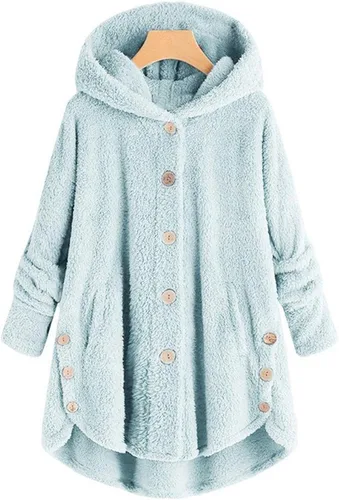 Vista 2 de RMXEi - Chaqueta de invierno con capucha y botones para mujer, talla grande, chaqueta de invierno