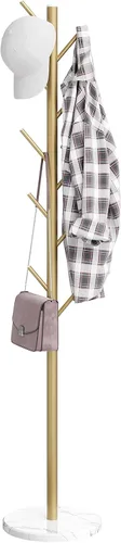 Vista 11 de ELYKEN - Perchero independiente con base de mármol natural, soporte de metal con 10 ganchos, árbol de abrigos con 3 tamaños ajustables para bolsos