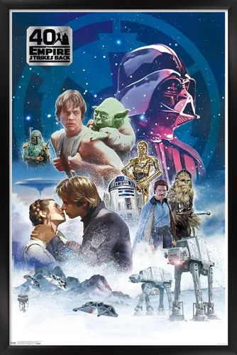 Vista 8 de Trends International Star Wars: The Empire Strikes Back 40th - Póster de pared clásico, 14.725 x 22.375 pulgadas, versión enmarcada de madera