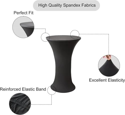 Vista 2 de Mantel redondo de 24x43 pulgadas de elastano para cóctel, mantel elástico negro ajustable para mesa alta de bar, cubierta de mesa circular ajustable
