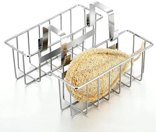 Vista 4 de Hotop Soporte de esponja de 2 piezas, organizador de fregadero de cocina, cesta organizadora de fregadero de metal, para fregador, jabón, toalla