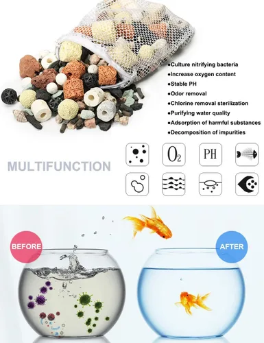 Vista 3 de GOLDEAL Bio Balls - Juego de anillos de cerámica, medios de filtro biológico para acuario con bolsa de malla para pecera y estanque, filtro