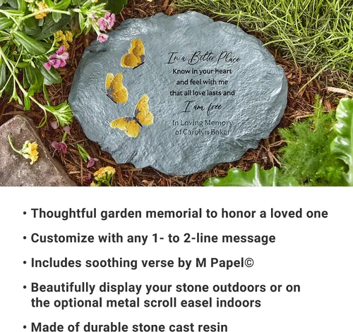 Vista 3 de Let's Make Memories Piedra de jardín de condolencias personalizada – Soy libre – Condolencia y regalo conmemorativo – Personalizar con mensaje -11