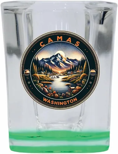 Vista 3 de Camas Washington Souvenir - Vaso de chupito cuadrado de 2 onzas, base azul, paquete de 2
