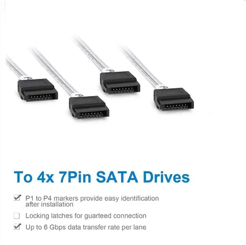 Vista 4 de ipolex Mini SAS SFF-8087 a 4xSATA Cable de conexión frontal interno, compatible con controladores RAID, HBA, servidores y sistemas