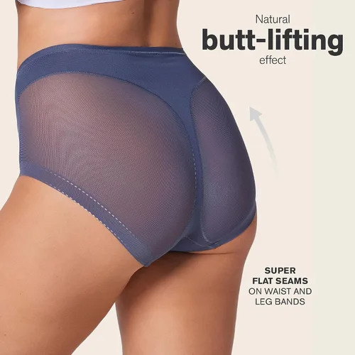 Vista 4 de Leonisa Bragas moldeadoras invisibles de cintura alta, ropa interior de control de abdomen para mujer 543- Azul