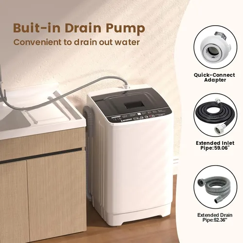 Vista 7 de BANGSON 1.08cu.ft Portable Washing Machine, Full-Automatic washing Machine with 8 Programs 6 Water Levels, Drain Pump and LED Display, Compact