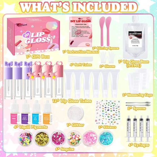 Vista 5 de Thaluna Kit de fabricación de brillo de labios, divertido kit de brillo de labios para hacer tu propio brillo de labios para niñas, mujeres
