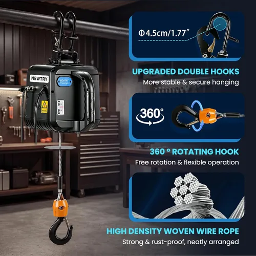 Vista 5 de NEWTRY Polipasto eléctrico Pro de 1,100 libras, cabrestante eléctrico 110v 120v, con 2 controles remotos inalámbricos, control remoto por cable
