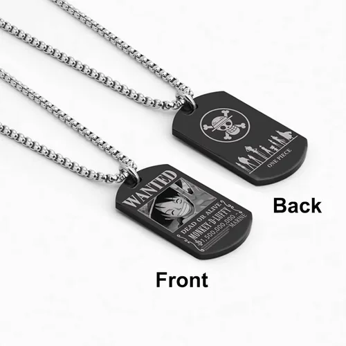 Vista 2 de Anime One Piece Wanted Poster Pendant Necklace Stainless Steel Chain Manga Necklaces Dog Tag Jewelry for Men Boyfriends Christmas Gifts