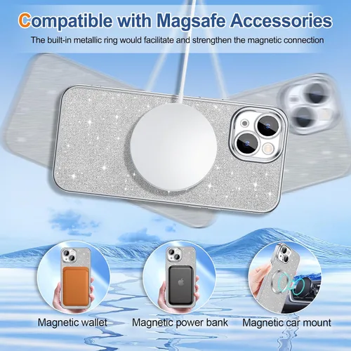 Vista 80 de Hython para iPhone 12 Funda con chispas brillantes, fundas transparentes magnéticas con protector de lente de cámara [Compatible con MagSafe]
