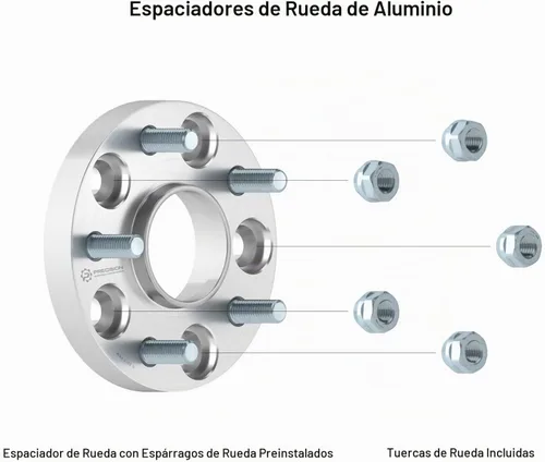 Vista 4 de 2 separadores de rueda centrados, patrón de pernos de 5 x 4.5 pulgadas, agujeros de 2.60 pulgadas, tuercas de 12 x 1.25 pulgadas Plateado