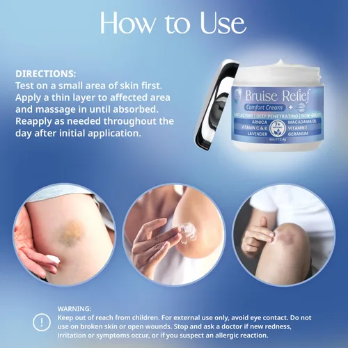 Vista 8 de Crema para aliviar moretones con árnica y vitamina K - Fórmula extra fuerte para moretones, decoloración y piel fina - Hidratante de rápida