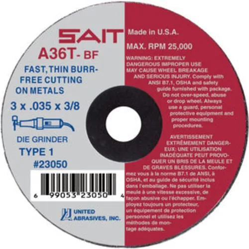 Vista 9 de United Abrasives /SAIT 23040 Rueda de corte 3" X 1/16" X 3/8" (A36T)