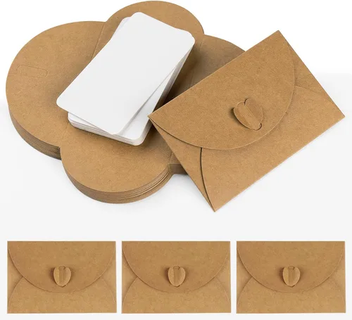 Vista 9 de ABSOFINE 25 piezas de sobres mini con cierre de corazón de 4.1x2.8 pulgadas, sobres bonitos de papel kraft para tarjetas de regalo, sobres pequeños