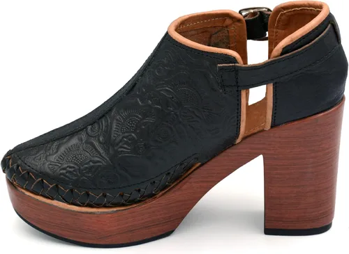 Vista 11 de Botines de piel auténtica grabados mexicanos con correa para mujer - Modelo 490