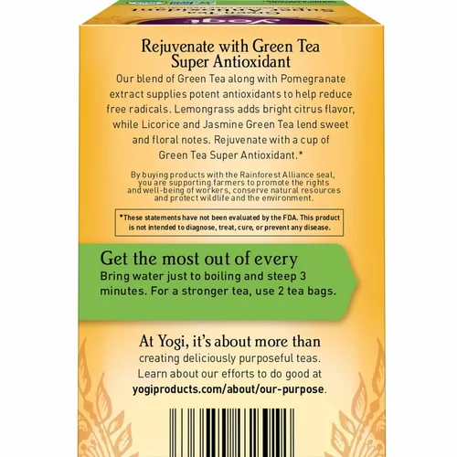 Vista 3 de Yogi Tea Té Verde Superantioxidante - 16 Bolsitas de Té por Paquete (6 Paquetes) - Té Verde Orgánico para Apoyo Antioxidante - Incluye Hoja de Té