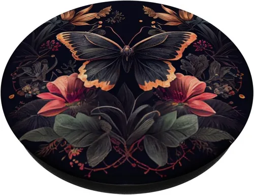Vista 2 de PopSockets negros con diseño de flores de mariposa