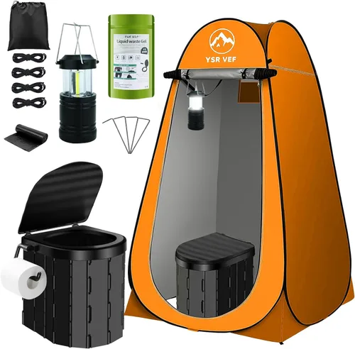 Vista 9 de Portable Toilet Kit, Camping Toilet with Pop-Up Privacy Tent and Poo Gel Toilet Bags, Washable Portable Outdoor Showers Changing Rooms
