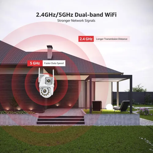 Vista 6 de BOAVISION Paquete de 2 cámaras de seguridad WiFi 2.4G/5G para exteriores, PTZ inalámbrica de lente dual, vista de 360°, seguimiento humano con IA