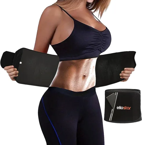 Vista 8 de ellostar Faja reductora de cintura para mujeres y hombres y banda de control de abdomen, moldeador de cuerpo, sauna, banda para el sudor