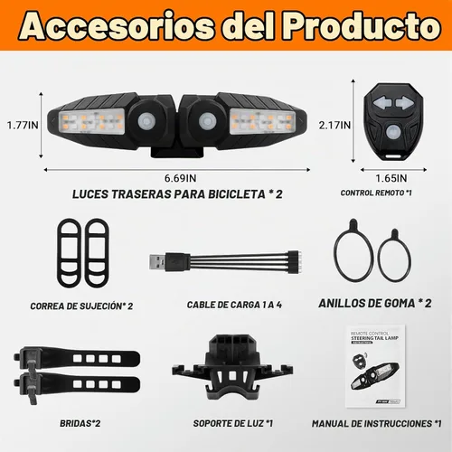 Vista 7 de Señales de giro para bicicleta con proyector, 5 modos de luz trasera de bicicleta recargable por USB, control remoto, impermeable, dividida, ebike