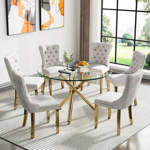 Vista 63 de HomVent Juego de mesa de comedor redonda de vidrio para 2, moderno juego de mesa y sillas de cocina de vidrio templado, juego de mesa de comedor