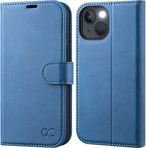Vista 11 de OCASE Funda tipo cartera compatible con iPhone 13, de piel sintética con tapa tipo folio, con tarjetero, bloqueo RFID, soporte