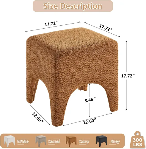 Vista 2 de Taburete Otomano Cuadrado Moderno de Boucle de 17", Taburete de Tocador para Maquillaje, Reposapiés Rectangular para Sofá, Taburete Otomano Tapizado