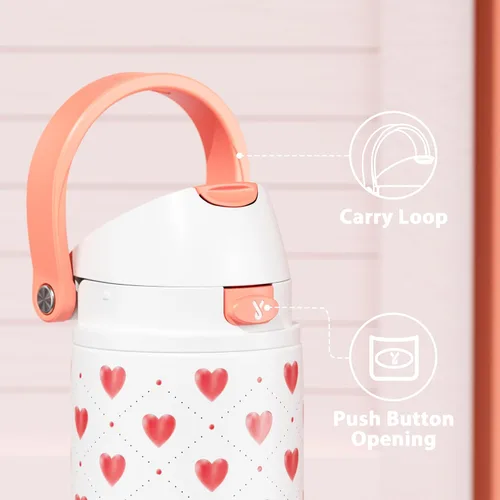 Vista 4 de Botella de agua de 24 onzas para el día de San Valentín: Botella de agua de acero inoxidable Meoky con popote y tapa de boquilla, a prueba de fugas