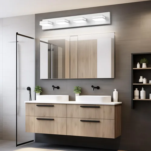Vista 5 de SineRise - Lámparas LED modernas para tocador de baño (4 luces, 30 pulgadas) (5CCT, regulables), lámparas modernas de pared para baño de acrílico